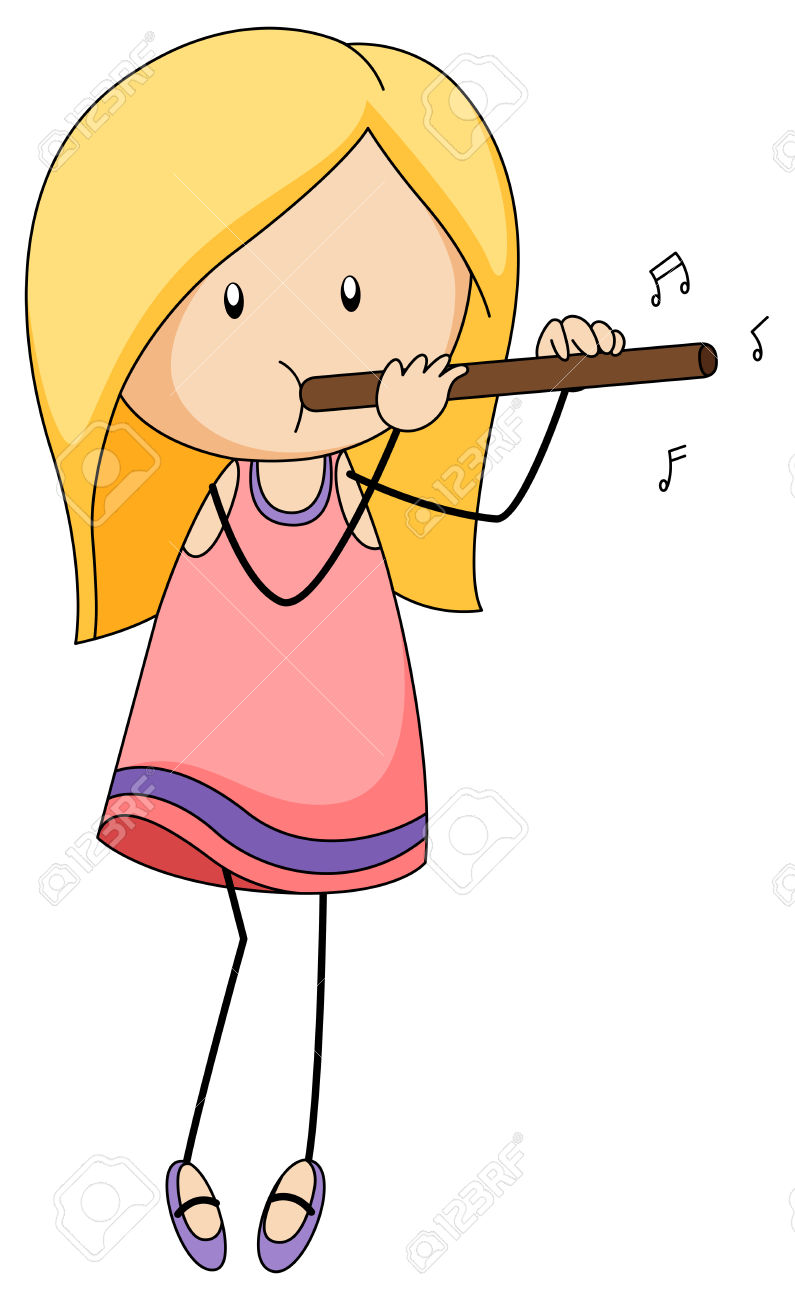 Girl playing the flute clipart.