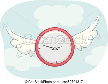 Clock Wings Flying Illustration.