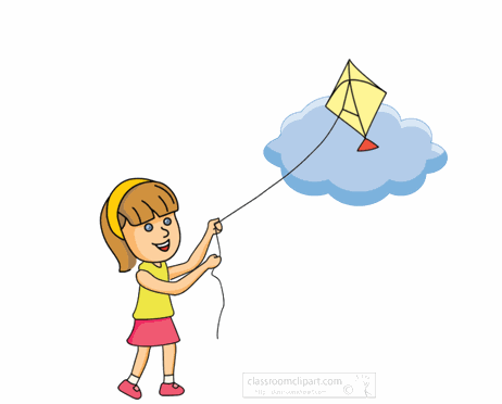 kids flying chinese kite clipart