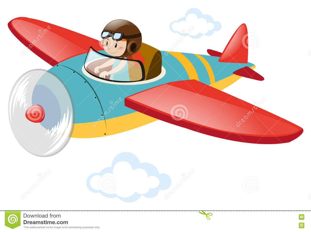 Pilot Flying Airplane In The Sky Stock Vector.