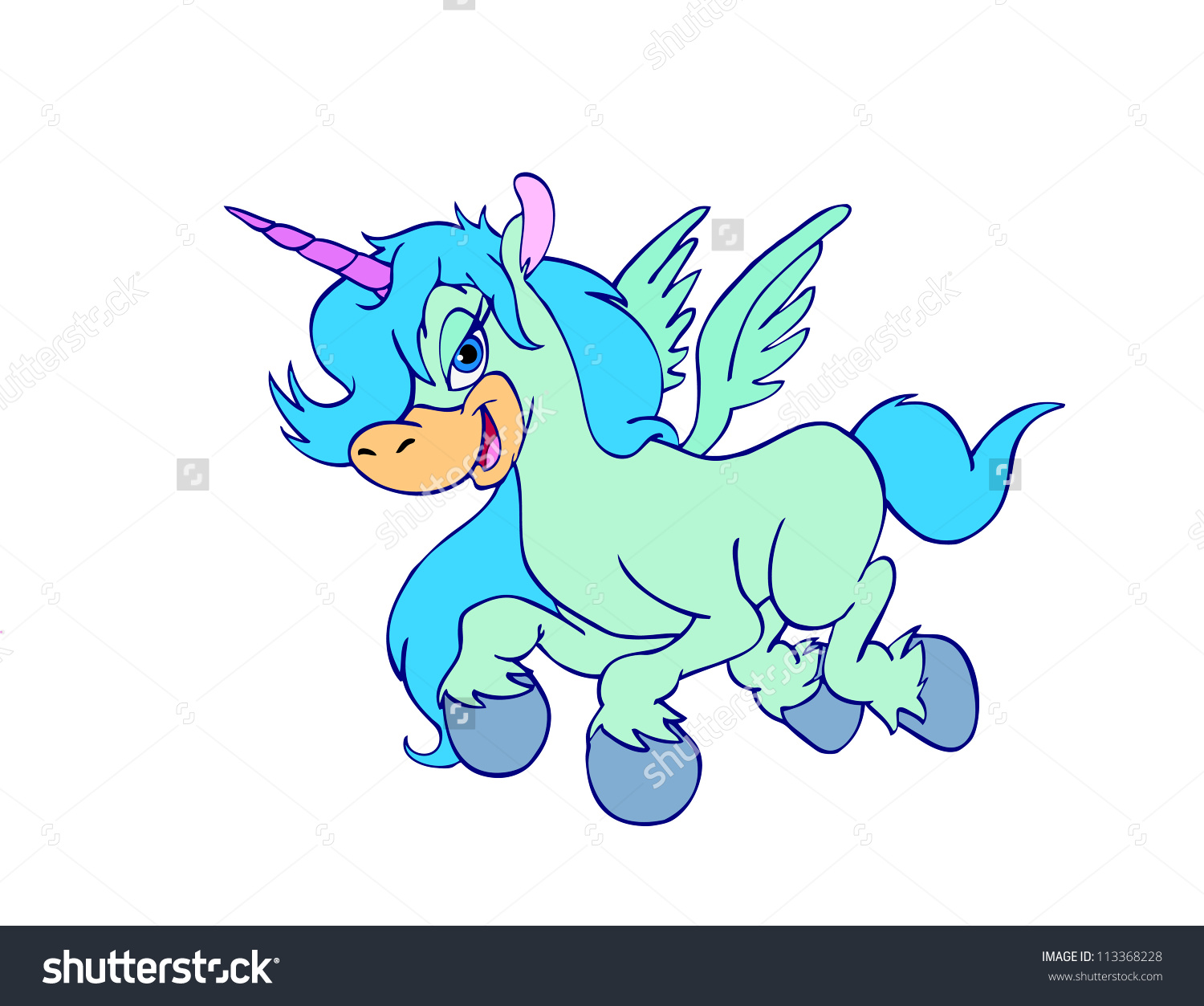 Hand Drawn Cartoon Flying Unicornunicorn Pegasus Stock.