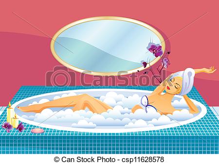 Vectors Illustration of Beautiful girl taking a bath with foam.