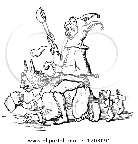 Clipart of a Vintage Black and White Jester.