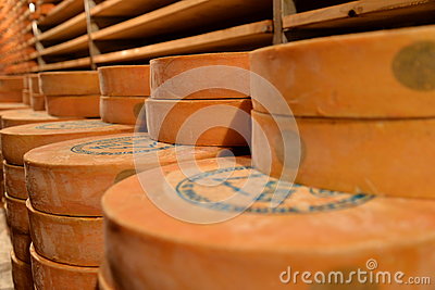 Aosta Valley Italian Cheese Traditional Cave Aging Storage. Stock.