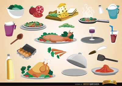Free Food, drinks, ingredients and kitchen utensils Clipart and.