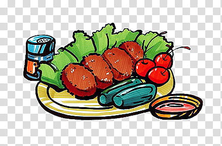 COLORFUL FOOD PICS, animated illustration of meat dish.