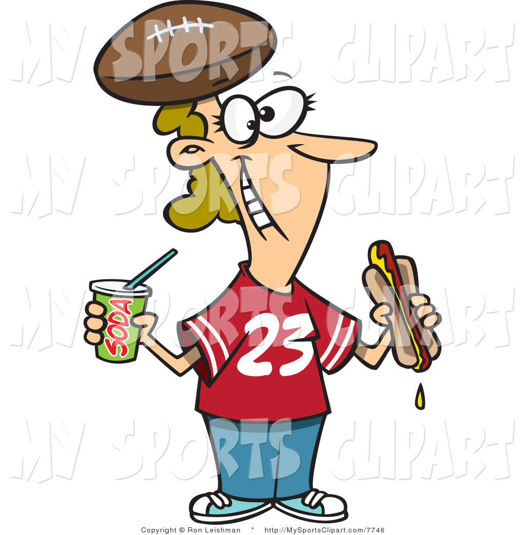 Sports Clip Art of a Female Football Fan with Food by Ron Leishman.