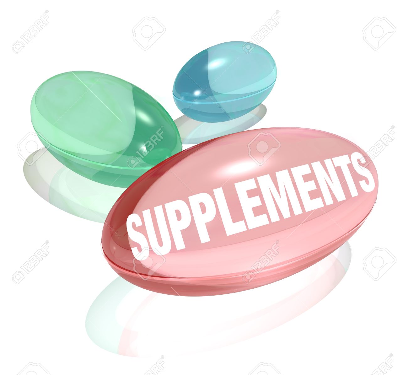 Three Colorful Dietary Supplements To Represent Vitamins Or Other.