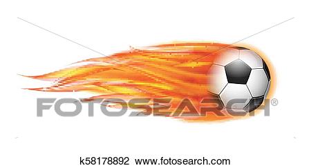 Flying football or soccer ball on fire. Clipart.