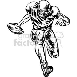 Football player going for a touchdown clipart. Royalty.