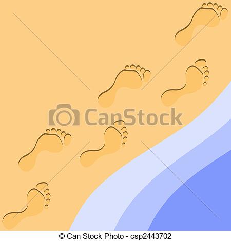 Vector Illustration of Footprints in the Sand on Beach csp2443702.