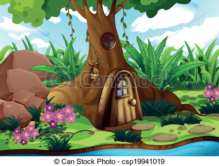 Vector Clip Art of A treehouse at the forest.