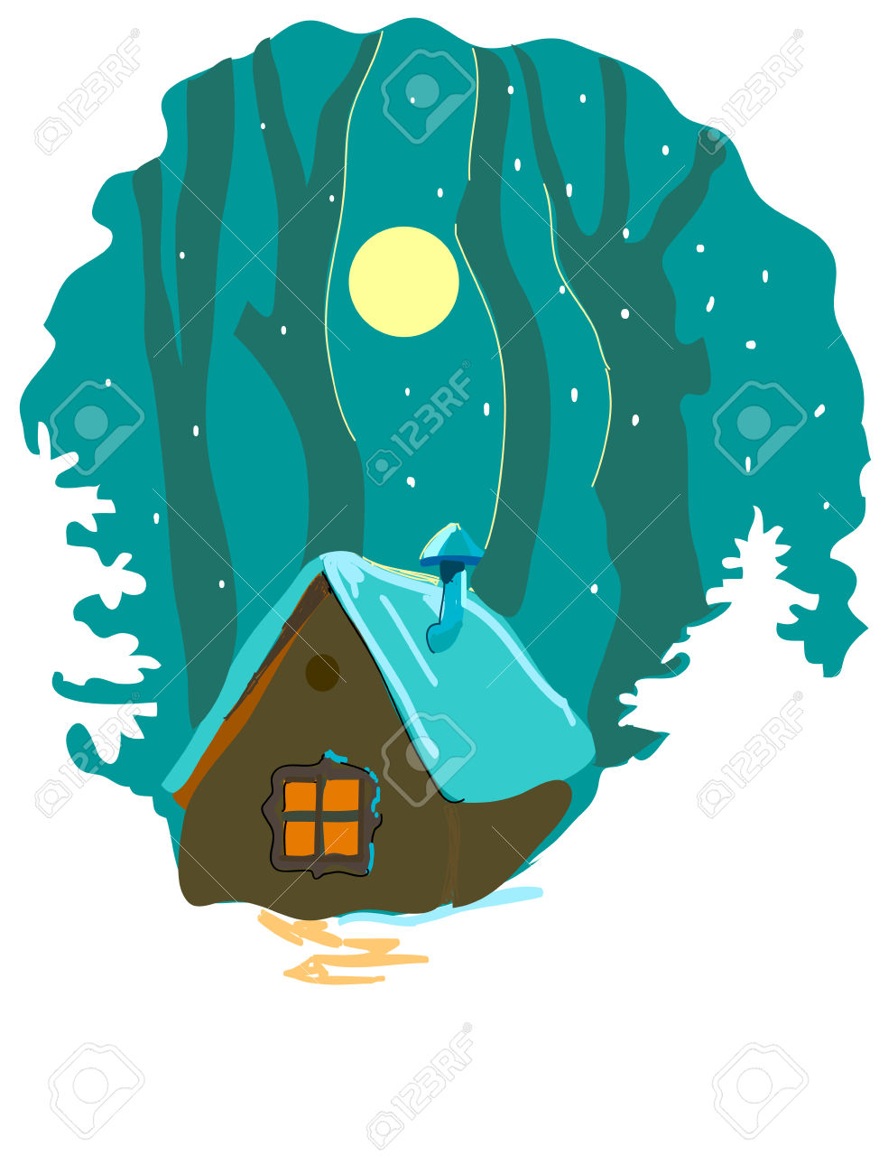 Winter Forest And Cabin Royalty Free Cliparts, Vectors, And Stock.
