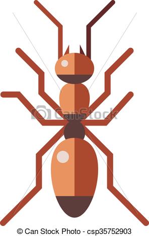 Vector Clipart of Red ant forest rufa small antenna insect, nature.