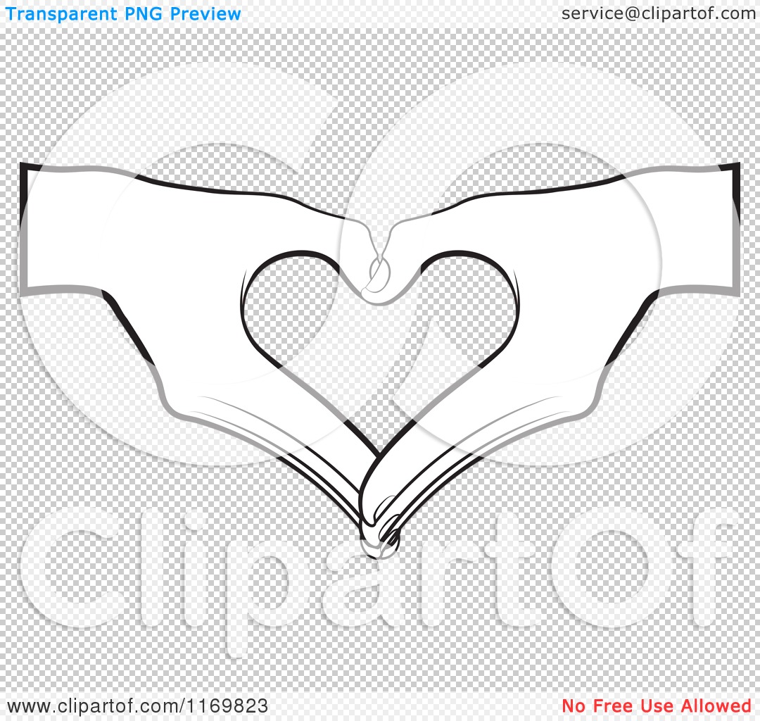 Clipart of a Pair of Black and White Hands Forming a Heart.