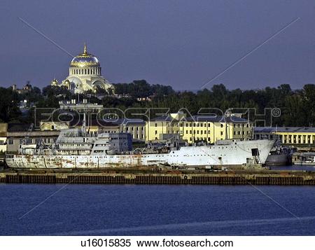 Stock Image of Naval Cathedral of Saint Nicholas and sea Fort at.