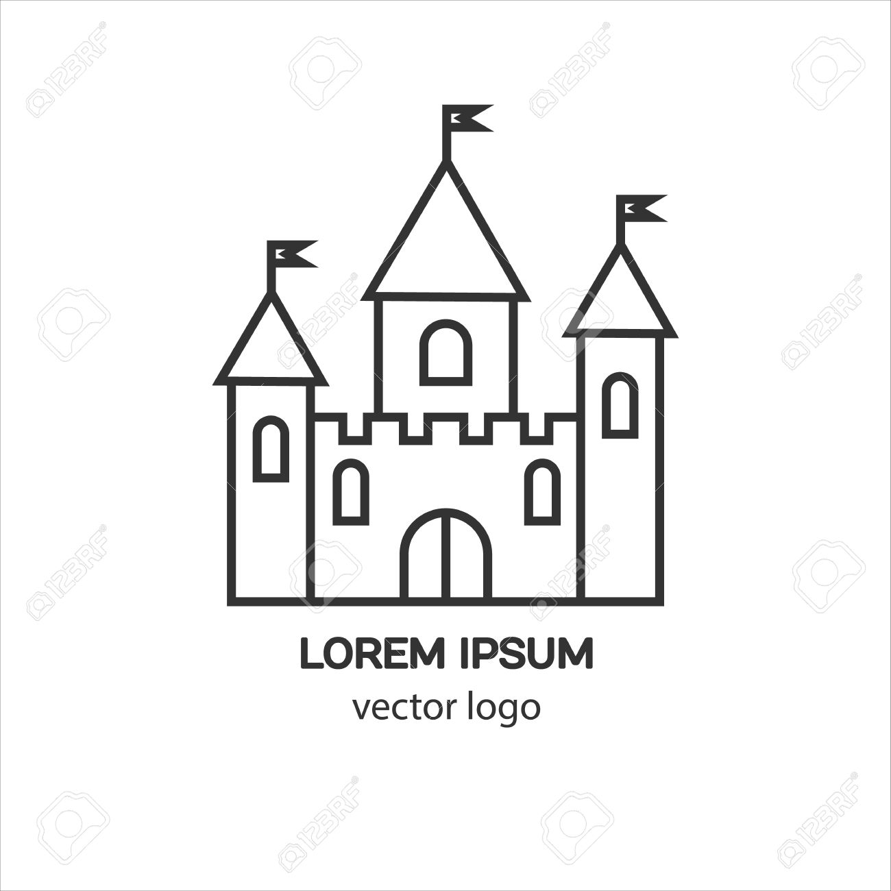 Castle, Fortress, Medieval Castle Vector Logo. Tower Architecture.