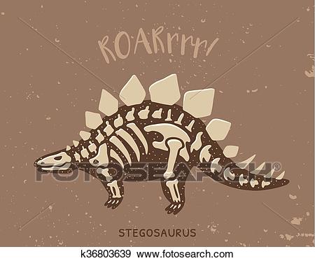 Cartoon stegosaurus dinosaur fossil. Vector illustration Clip Art.