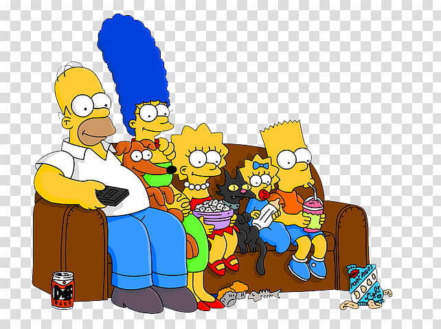 Los Simpsons, The Simpsons sitting on sofa illustration.
