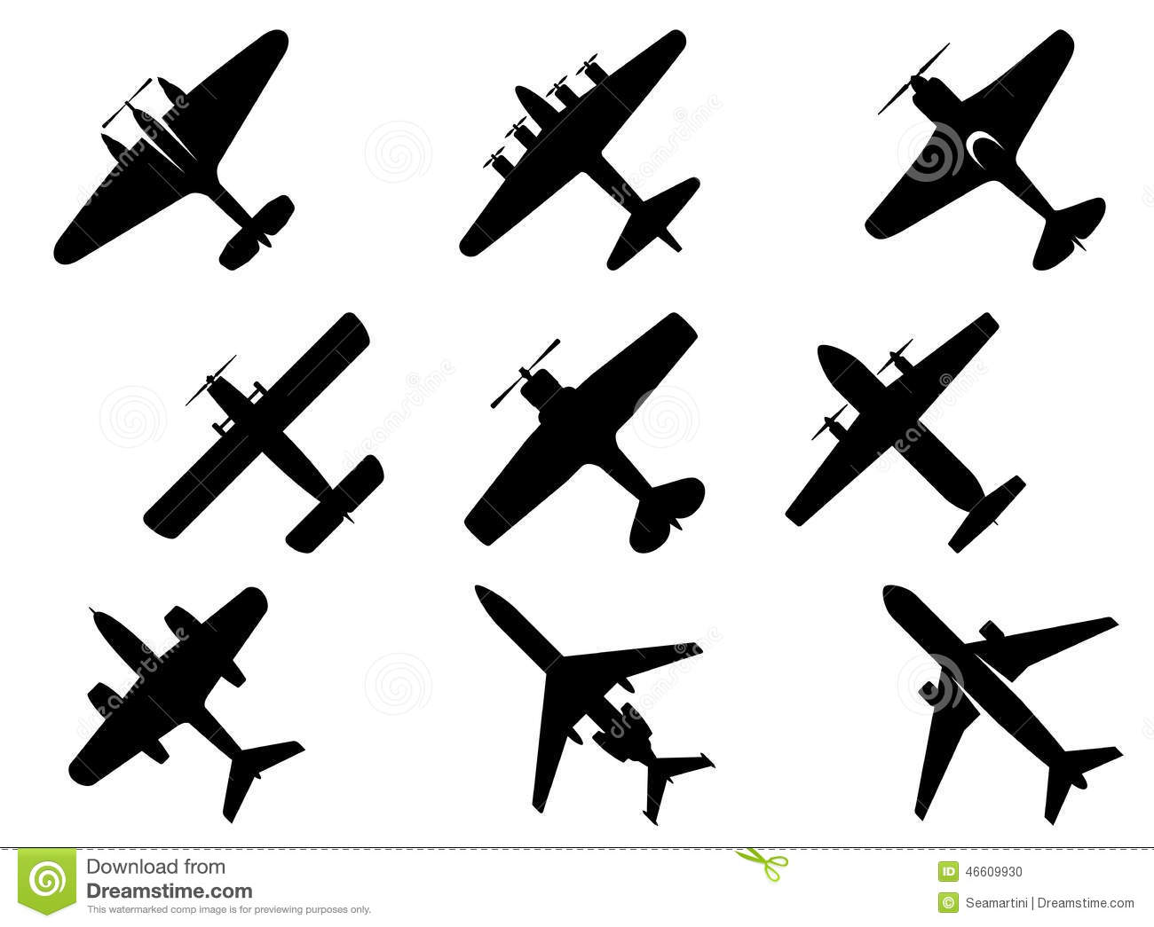 Black Aircraft Silhouette Icons Stock Vector.