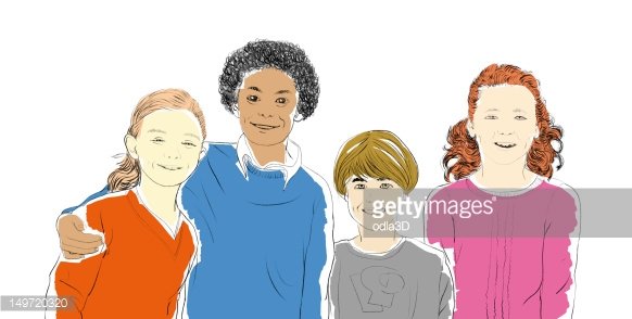 Four friends Clipart Image.