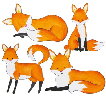 Watercolor fox clipart, foxes clipart, Red fox clip art.