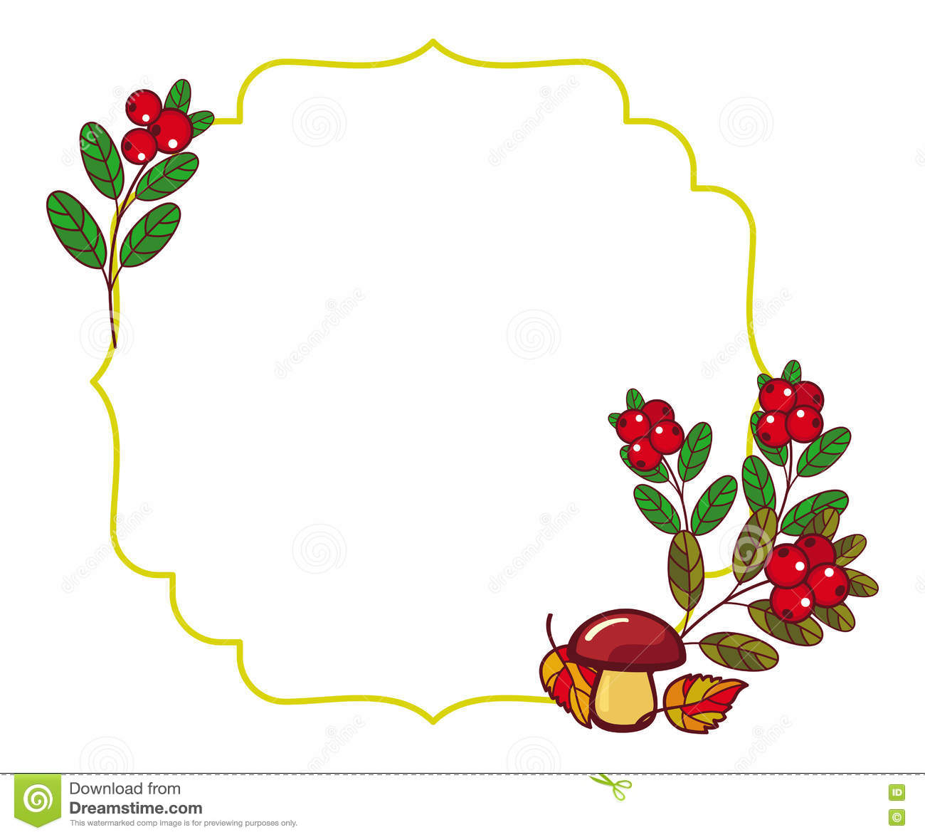 Color Frame With Mushrooms And Cranberries. Stock Illustration.