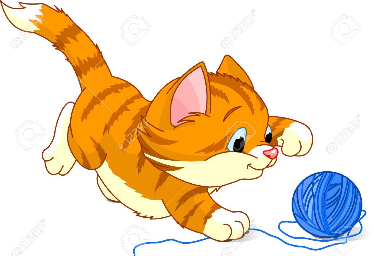 Cat Yarn Ball Cartoon.