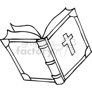Black and white bible with a cross on it clipart. Royalty.