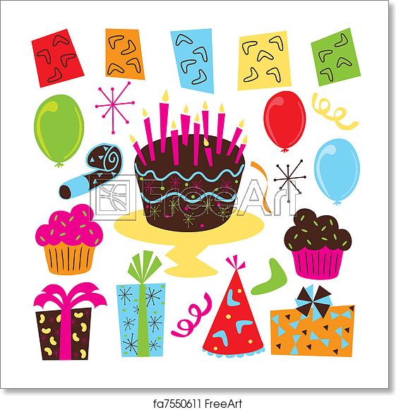 Free art print of Retro Birthday Party clipart.