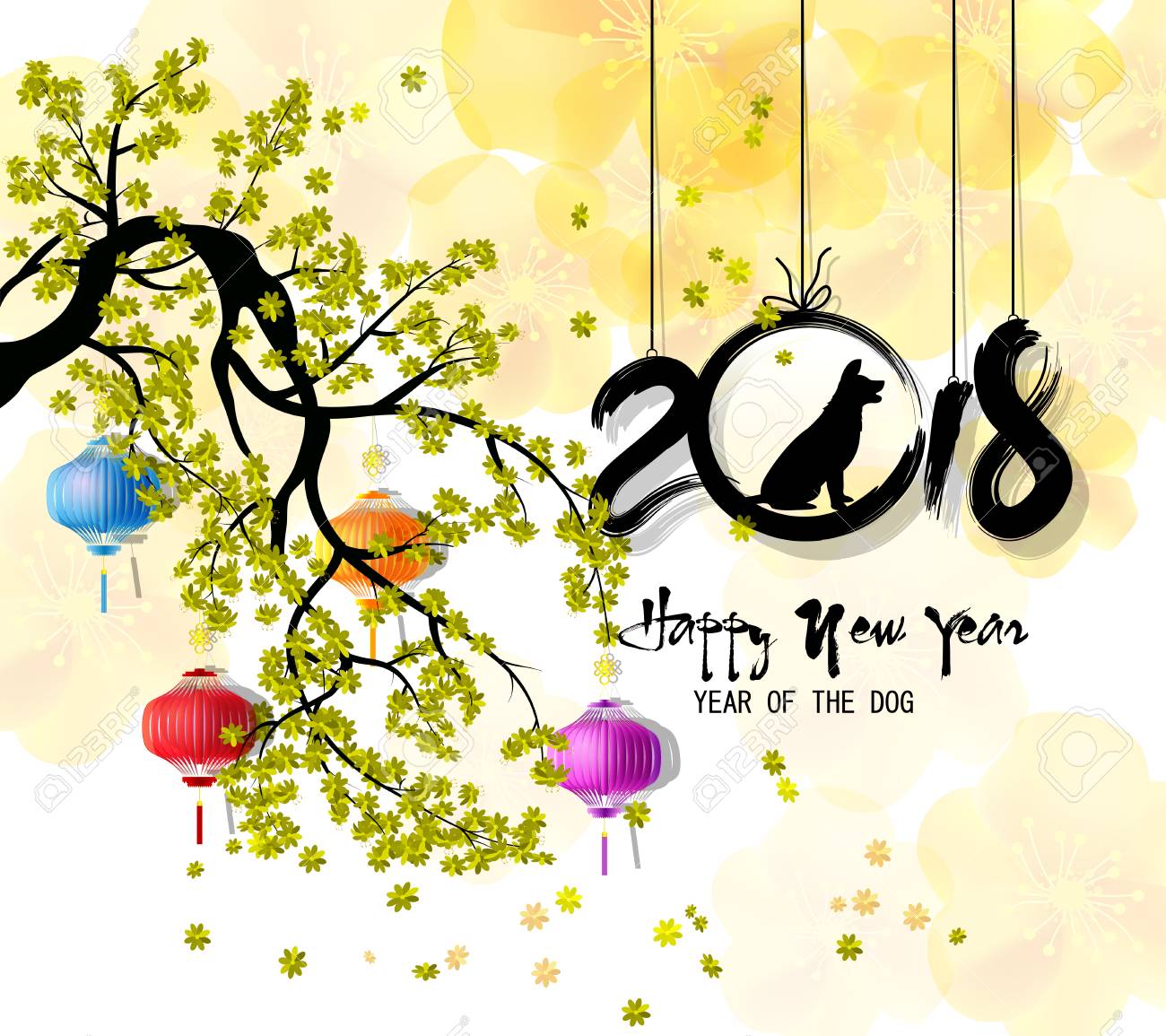 Happy new year 2018 greeting card and chinese new year of the...