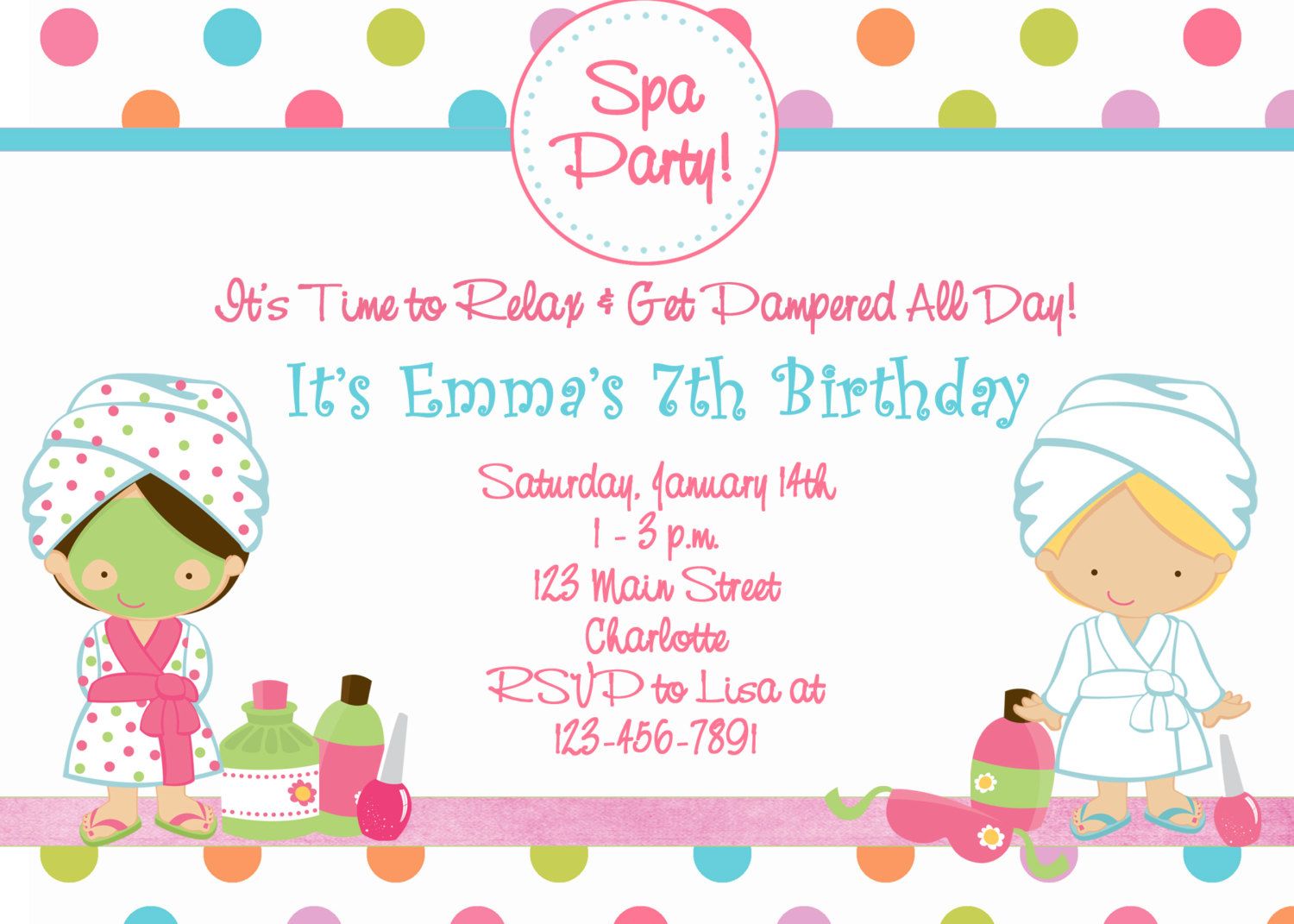 Free Printable Spa Birthday Party Invitations.