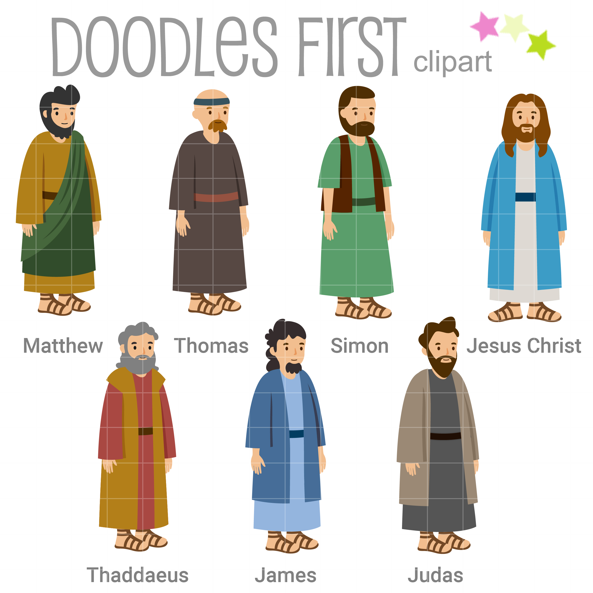 Jesus Christ and 6 of the 12 Disciples Clip Art Set.