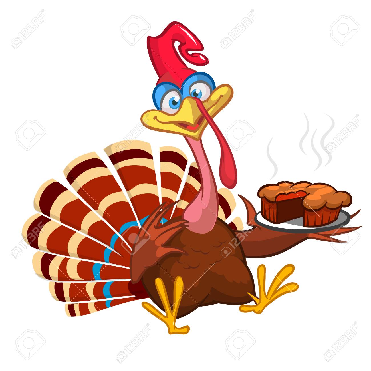 Thanksgiving Cartoon Turkey bird greeting card. Vector illustration...