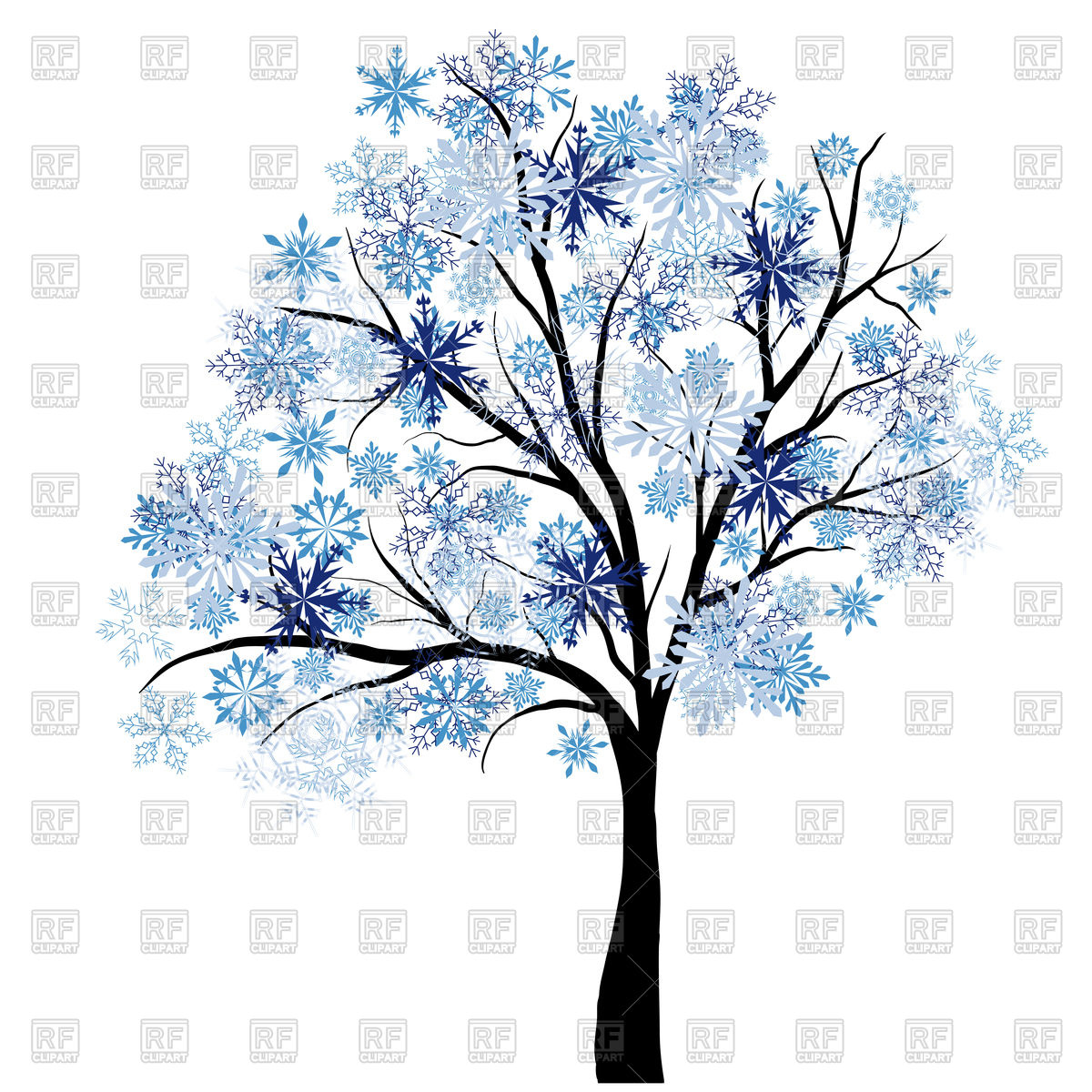 Beautiful winter tree with snowflakes leaves Stock Vector Image.
