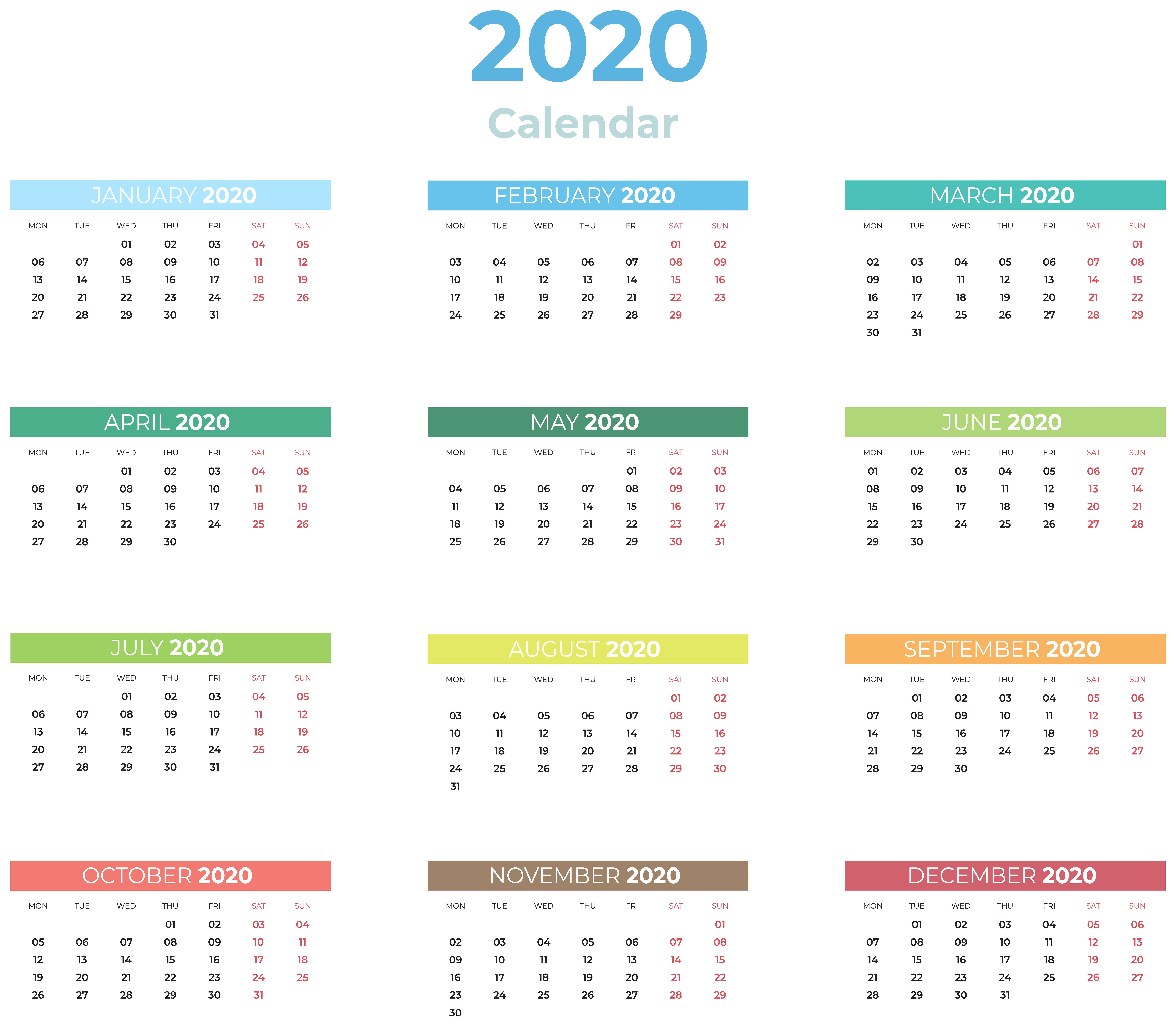 2020 Calendar Transparent Clipart.