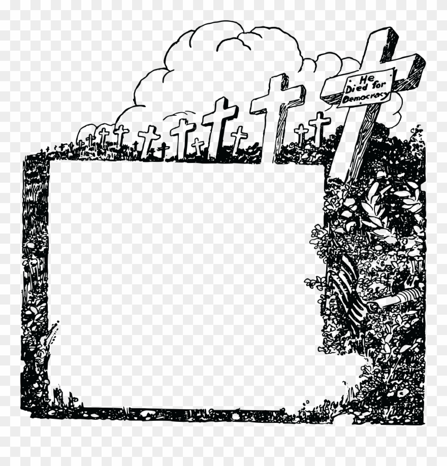 Free Clipart Of A Black And White Cemetery Of Soldiers.