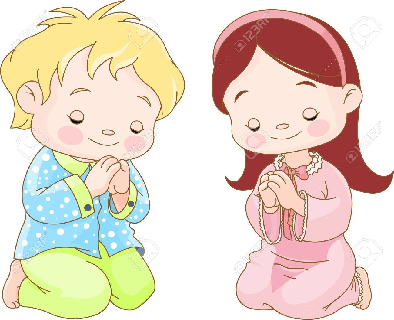 Cute Children Kneeling And Praying Free Cliparts Vectors.