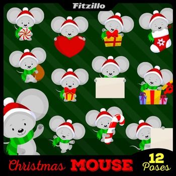 Cute Christmas Mouse Clipart Set.