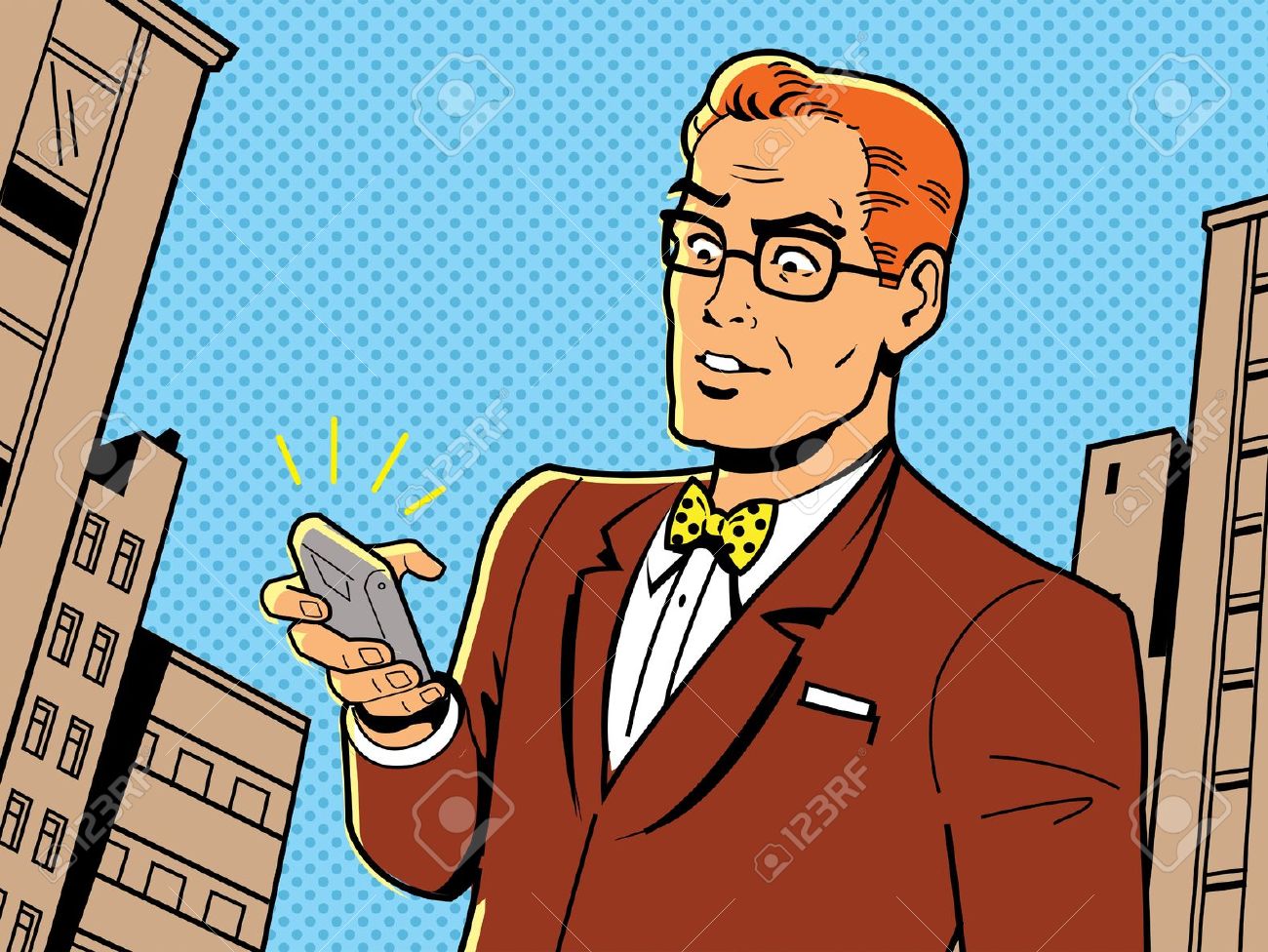 Ironic Illustration Of A Retro 1940s Or 1950s Man With Glasses.