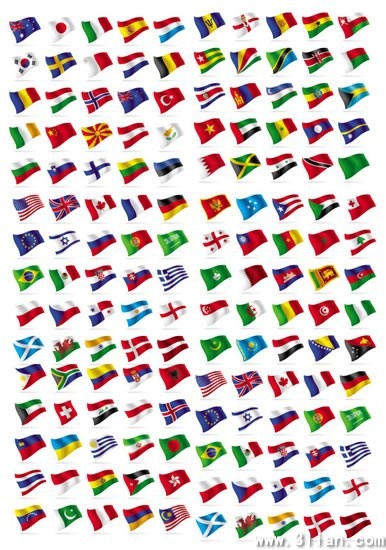 Nations flags collection colorful modern waving design Free.