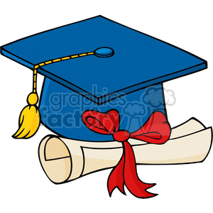 blue graduation cap with a red ribbon diploma clipart.