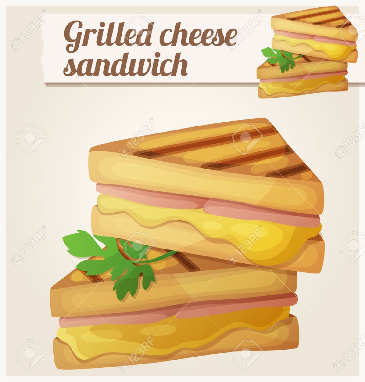Grilled cheese sandwich. Detailed vector icon. Series of food...
