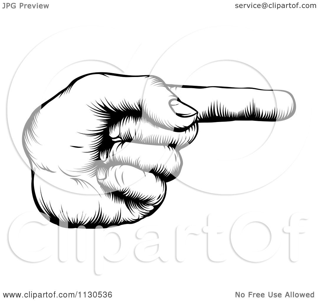 Clipart Of A Black And White Retro Woodcut Hand Pointing A Finger.