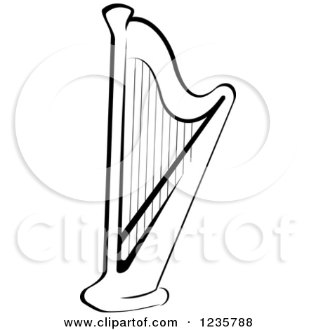 Clipart of a Black and White Harp.