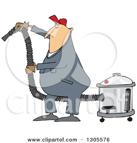 Clipart Man Using A Canister Vacuum.