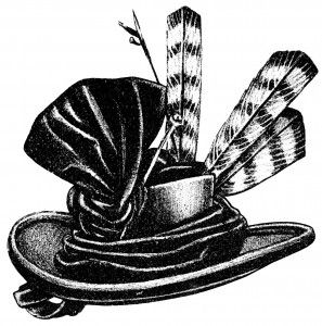 vintage hat clip art, black and white graphics, Victorian.