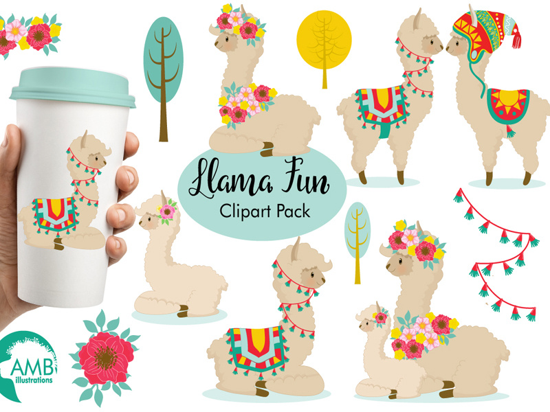 FREE Llama Fun Clipart Pack by TheHungryJPEG.com on Dribbble.