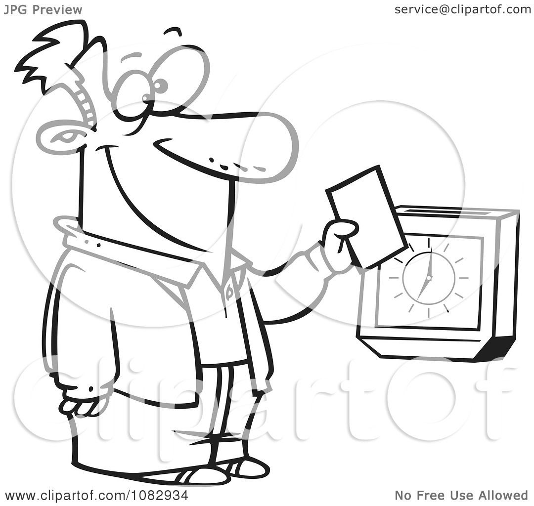 Clipart Outlined Employee Punching The Clock.