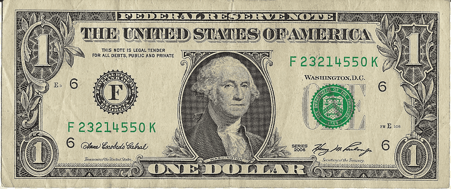 1 U.S. dollar banknote, United States one.